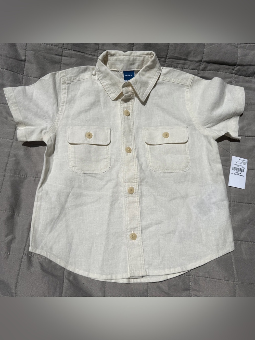 Old Navy 18 24 month Boy Linen Blend Utility Pocket Button Shirt Top Cream NWT